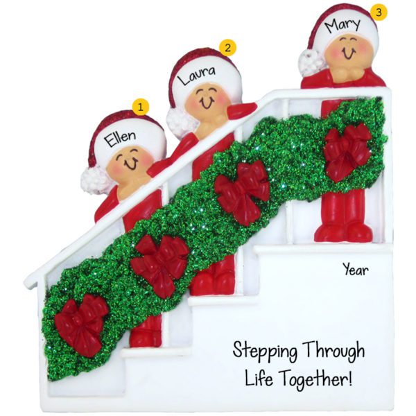Personalized 3 Sisters On Bannister Glittered Ornament
