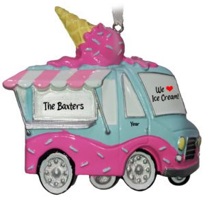 Personalized We Love Ice Cream Pink And Blue Truck Ornament