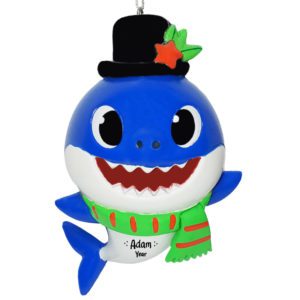 Personalized Daddy Shark Wearing Hat And Scarf 3-D Ornament BLUE