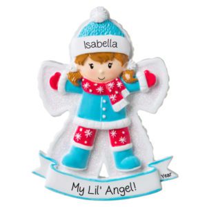 Personalized My Little Angel GIRL In Snow Glittered Ornament