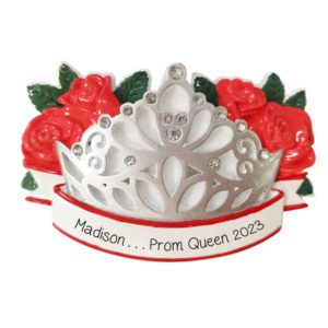 Personalized School Queen Crown With Roses And Gems Ornament