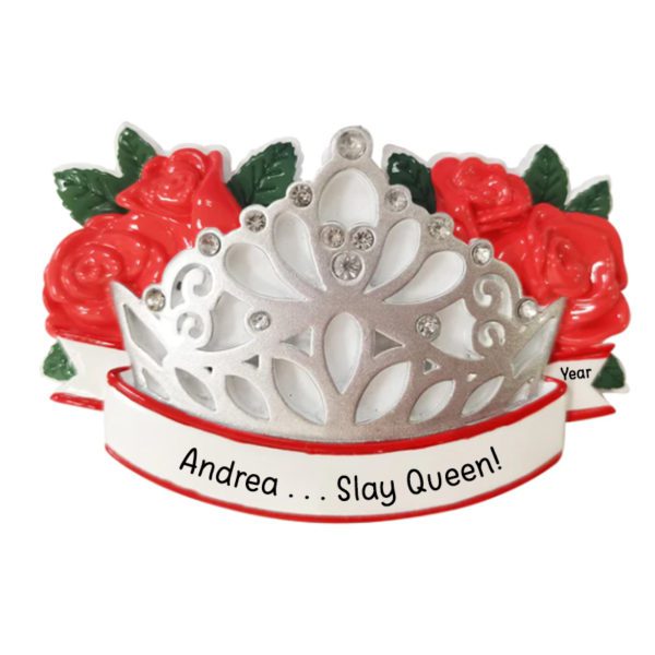 Personalized Slay Queen Crown With Roses And Gems Ornament