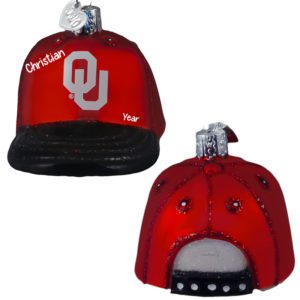 Personalized Oklahoma Sooners Ballcap 3-D Glittered Glass Ornament