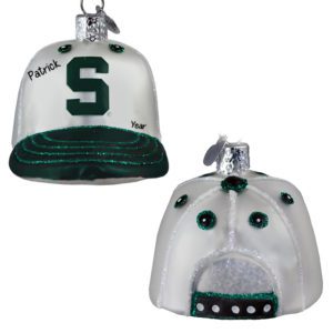 Personalized Michigan Spartans Ballcap 3-D Glittered Glass Ornament