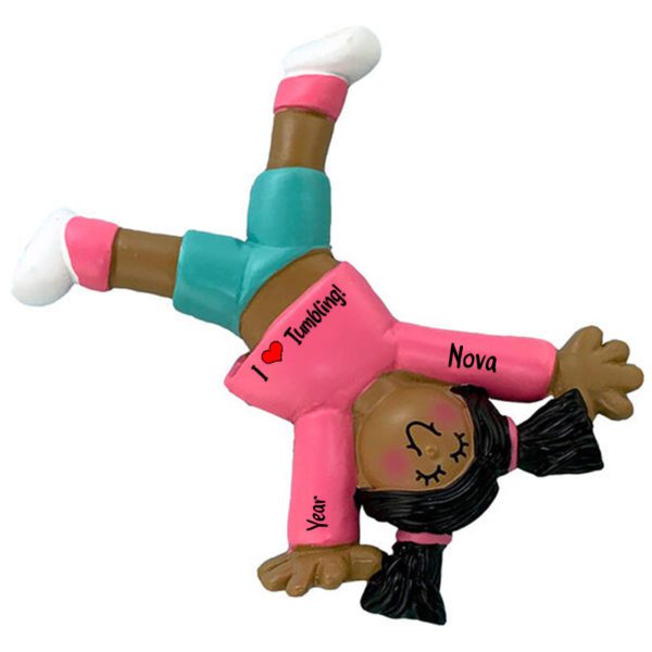 Personalized Little Girl Tumbling Personalized Ornament AFRICAN AMERICAN