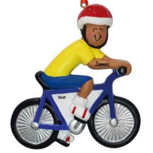 Image of Personalized MALE Riding on Blue Bike Ornament AFRICAN AMERICAN