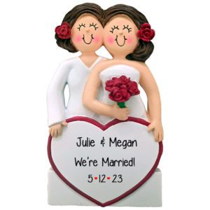 Personalized Same Sex Marriage Ornament FEMALES BRUNETTES ROSES