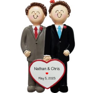 Personalized Same Sex Marriage Ornament MALES BROWN Hair