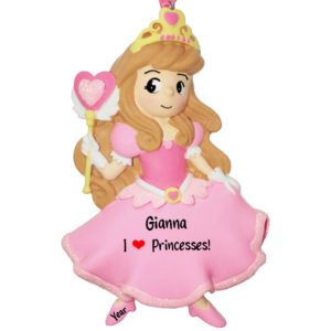 Personalized I Love Princesses Little Girl Glittered Ornament