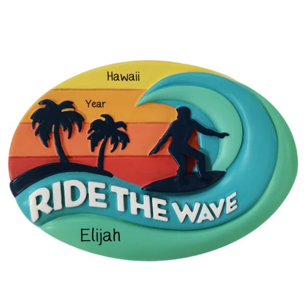 Personalized Ride The Wave Surfing Silhouette Ornament