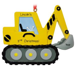 Personalized Yellow Excavator 3rd Christmas Ornament