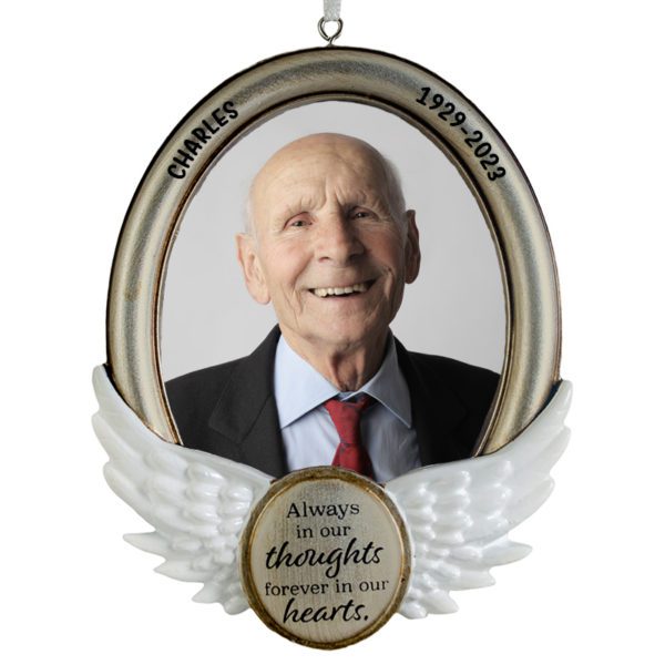 Personalized Memorial Photo Frame With Angel Wings Ornament
