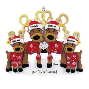 Image of Personalized Family Of Four Deer Wearing Holiday Sweaters Ornament