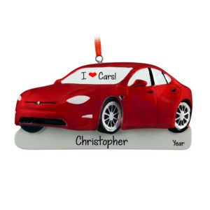 Personalized I Love Cars Christmas Ornament RED