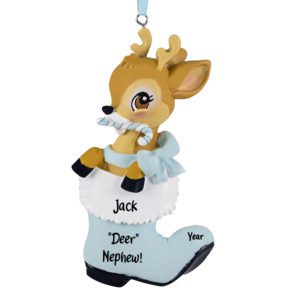Personalized BOY Deer NEPHEW In BLUE Boot Ornament