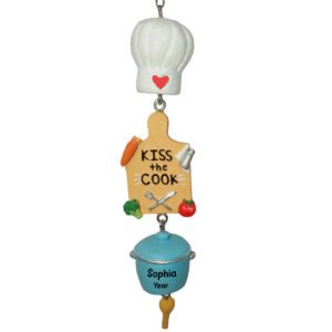 Personalized Kiss The Cook Dangling Pot 3-D Ornament