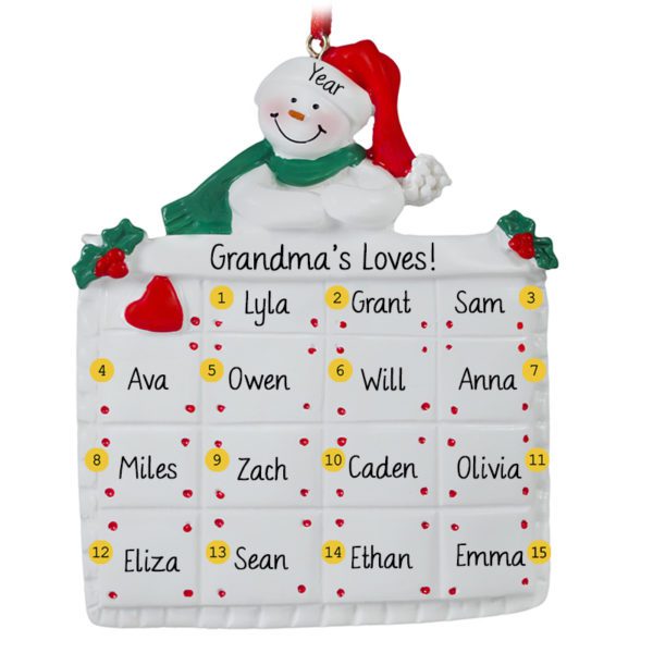 Personalized Grandma + 15 Grandkids On Quilt Ornament