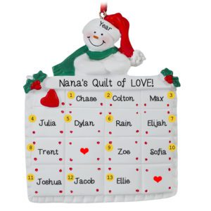 Image of Snowman Grandma + 13 Grandkids On Quilt Ornament
