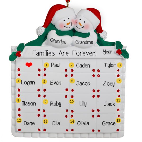 15 Names + Snow Couple On Quilt Holiday Ornament