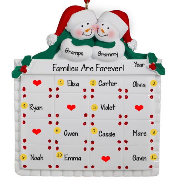 Personalized Snow Couple + 11 Names Quilt Ornament
