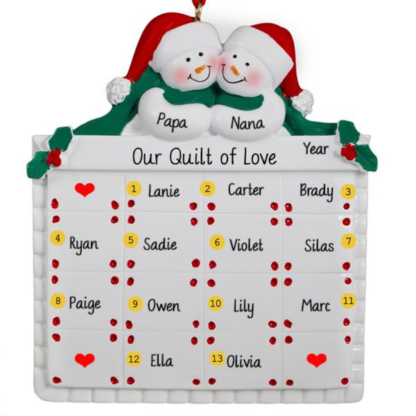 13 Names + Snow Couple On Quilt Personalized Ornament