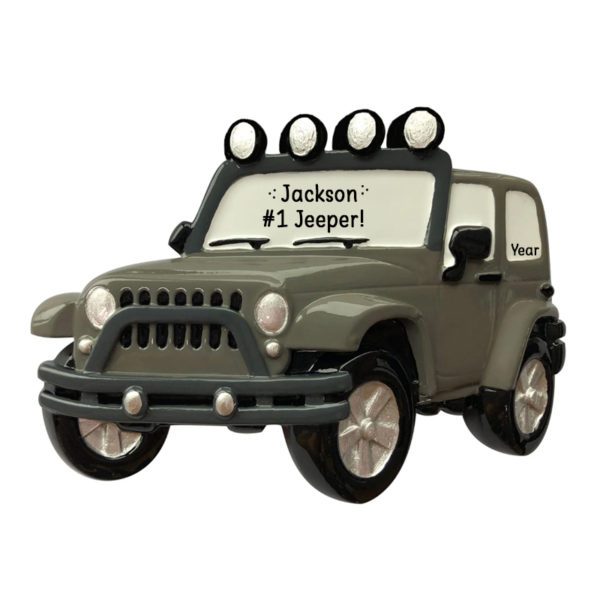 Personalized #1 Jeeeper Jeep With Lights Christmas Ornament GRAY