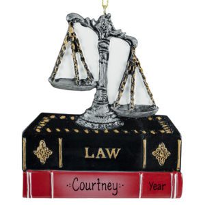 Image of Personalized Black Law Book With Scales Ornament