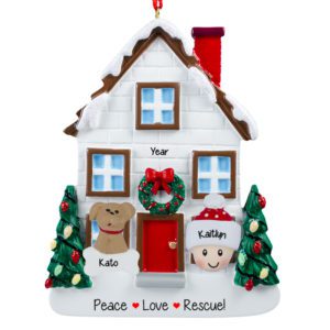 Image of Person With Rescued Pet In Christmasy House Personalized Ornament