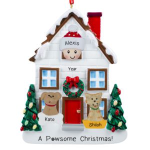 Image of Person With 2 Pets In Christmasy House Personalized Ornament