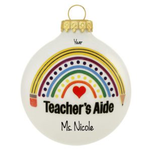 Image of Personalized Teacher's Aide Glass Ball Rainbow Ornament