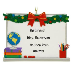 Image of Retired From Teaching Festive Wipe Board Personalized Ornament