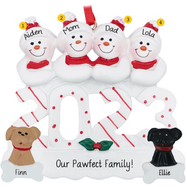 2023 Family Of 4 With 2 Dogs Snowmen Personalized Ornament