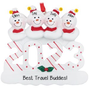 2023 Four Travel Buddies Snowmen Personalized Ornament