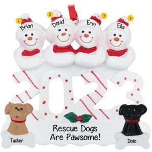 2023 Family Of 4 With 2 Rescue Dogs Personalized Ornament