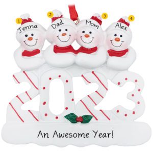 Image of Personalized 2023 Family Of Four Snowmen Ornament