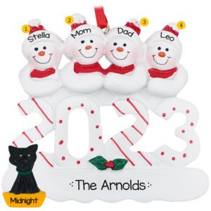 Image of 2023 Snowman Family Of Four With Cat Personalized Ornament