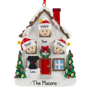 Image of Personalized Family Of 3 With Dog Christmasy House Ornament