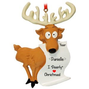 Reindeer Loves Christmas Holding Scroll Personalized Ornament