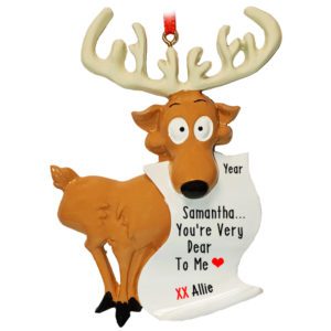 Reindeer With Antlers Friend Holding Scroll Personalized Ornament
