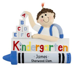 Image of Personalized BROWN Hair BOY In Kindergarten Crayon Ornaement