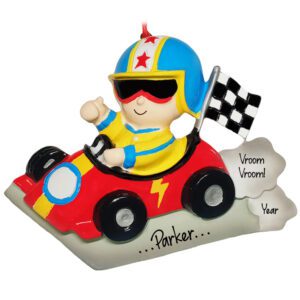 Image of Personalized Race Car Driver With Checkered Flag And Smoke Ornament