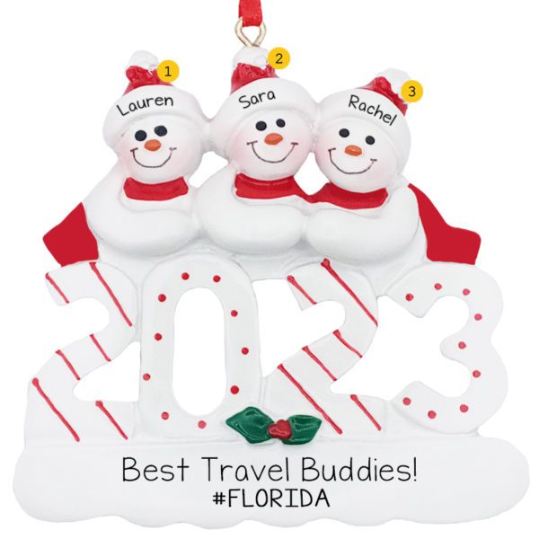Personalized 2023 Three Travel Buddies Snowmen Ornament