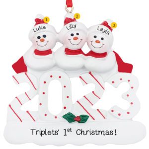 Personalized 2023 Triplets 1st Christmas 3 Snowmen Ornament