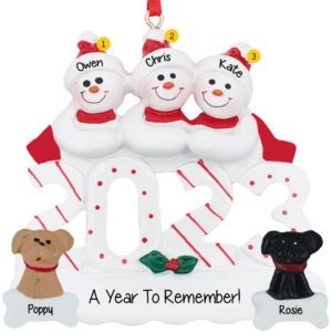 2023 Snow Family Of 3 With 2 DOGS Personalized Ornament