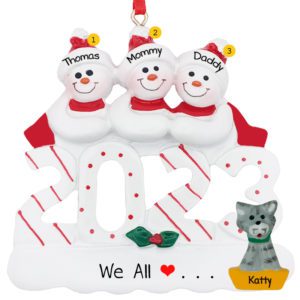 Personalized 2023 Snow Family Of 3 And CAT Ornament