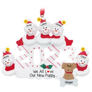 Personalized 2023 Snow Family Of 5 With New DOG Ornament