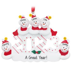 Personalized 2023 Snow Family Of 5 Ornament