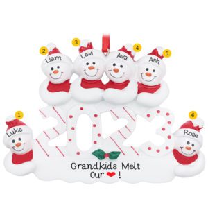 Personalized 2023 SIX Grandchildren Snowmen Christmas Ornament