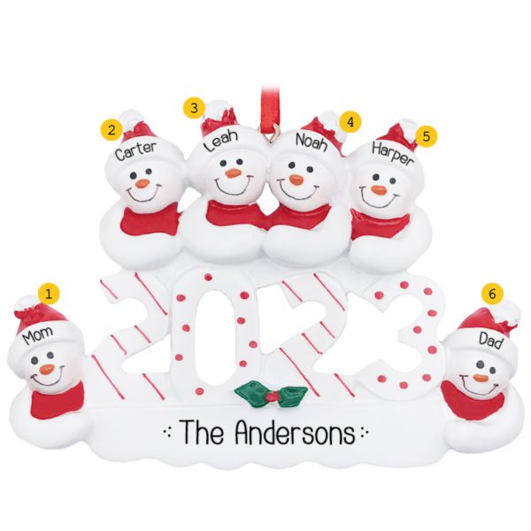 Personalized 2023 Snow Family Of 6 Striped Ornament