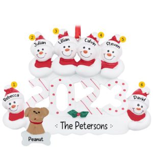 Personalized 2023 Snow Family Of 6 With Pet Ornament